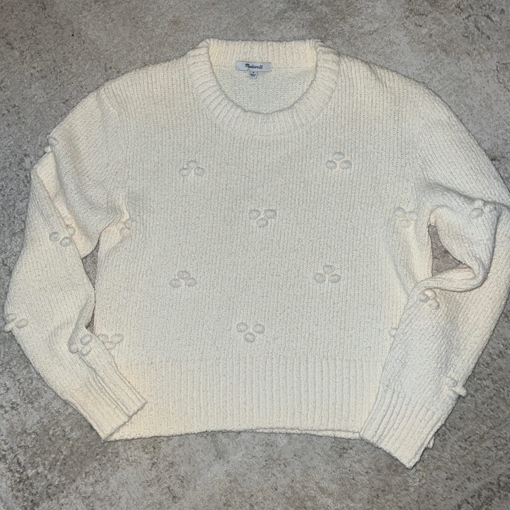 Madewell Pom Pom Pullover Sweater Ivory size small